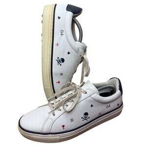 G/FORE Mens Disruptor Golf Shoes Snow White Multi Logo Leather G4MF20EF14  10.5